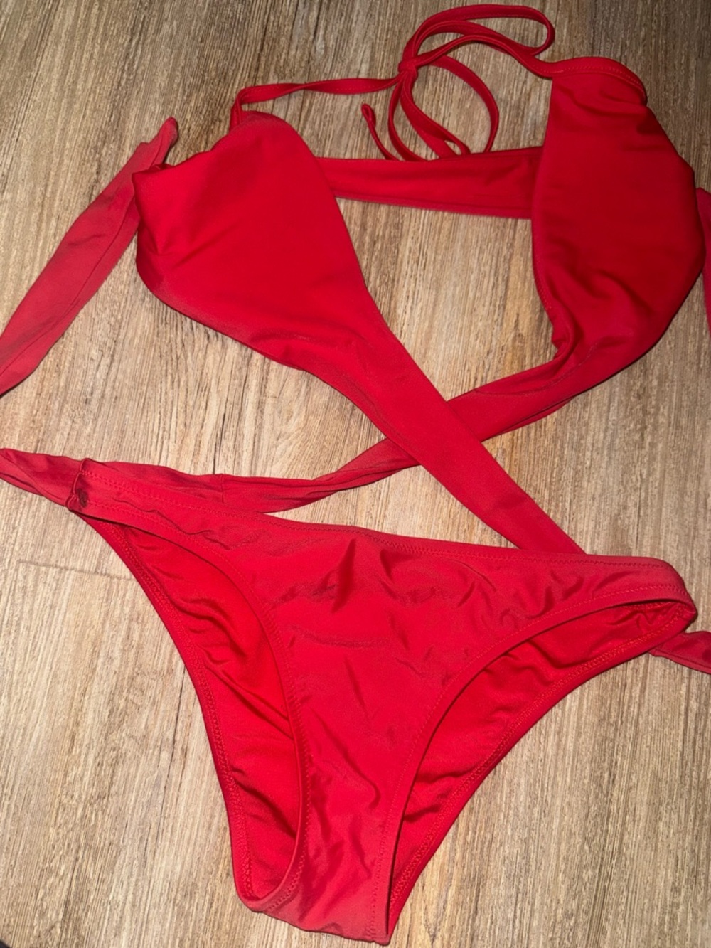 aerie Red Triangle Bikini Top with Adjustable Ties